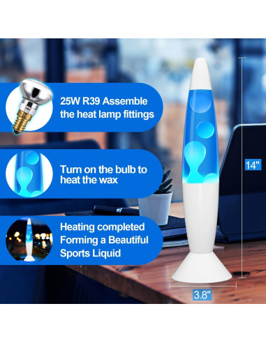 Lámpara de Movimiento Líquido GY 14'' Azul y Cera Blanca