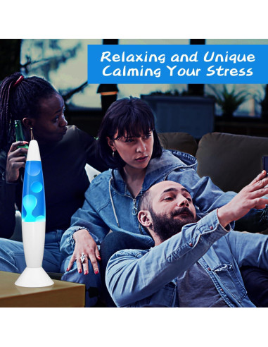 Lámpara de Movimiento Líquido GY 14'' Azul y Cera Blanca