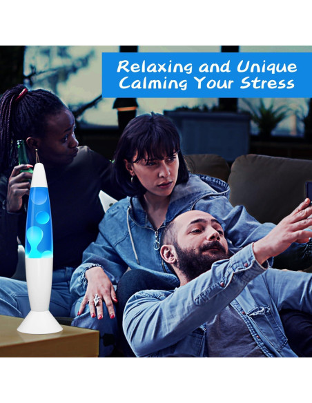 Lámpara de Movimiento Líquido GY 14'' Azul y Cera Blanca