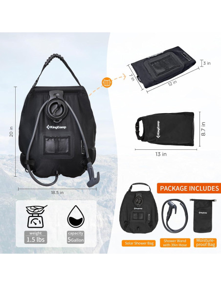 Ducha Solar KingCamp 20L Ligera y Portátil con Termómetro