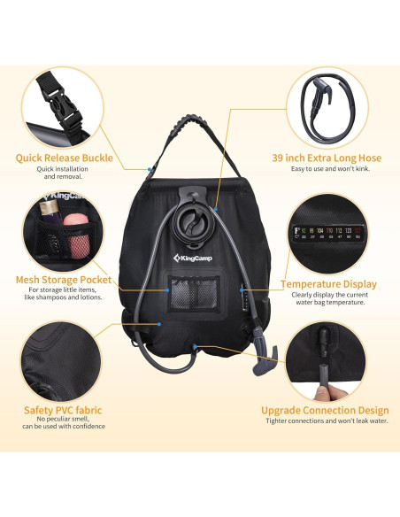 Ducha Solar KingCamp 20L Ligera y Portátil con Termómetro