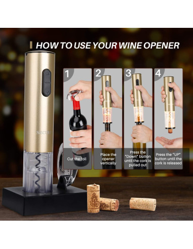 Abridor de Vino Eléctrico Secura KP1-36N2 Recargable Oro