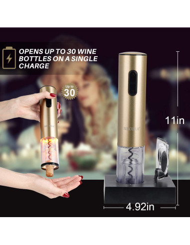 Abridor de Vino Eléctrico Secura KP1-36N2 Recargable Oro