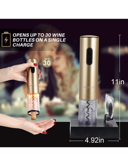 Abridor de Vino Eléctrico Secura KP1-36N2 Recargable Oro
