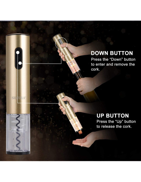 Abridor de Vino Eléctrico Secura KP1-36N2 Recargable Oro