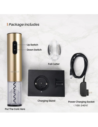 Abridor de Vino Eléctrico Secura KP1-36N2 Recargable Oro