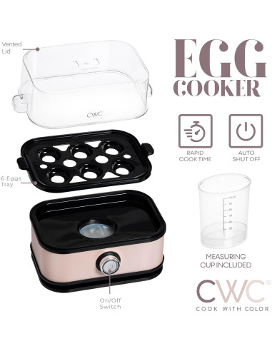 Cocedor de Huevos COOK WITH COLOR 210W Rosa 6 Huevos