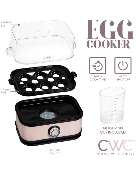 Cocedor de Huevos COOK WITH COLOR 210W Rosa 6 Huevos