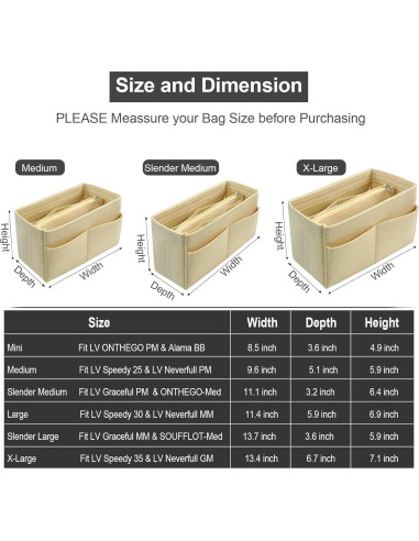 Organizador de bolso OMYSTYLE Mediano Beige 13 compartimentos