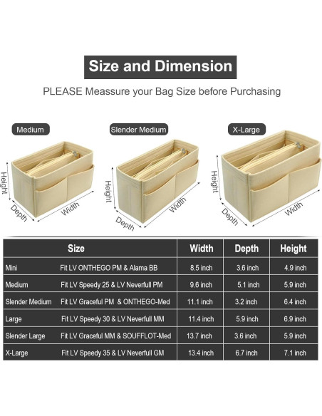 Organizador de bolso OMYSTYLE Mediano Beige 13 compartimentos