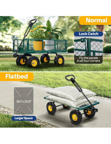 Carro de Jardín VIVOHOME Verde 408 kg Neumáticos 25,4 cm