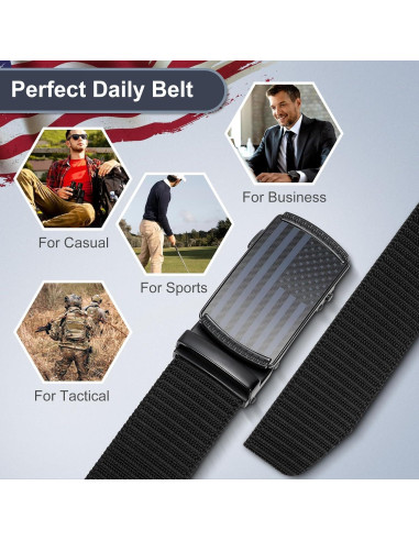 Cinturón Ratchet SANSTHS para Hombres Ajustable Negro 3,18 cm