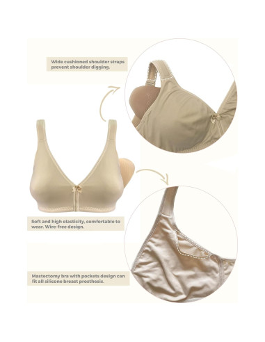 Sostén de Mastectomía Algodón 115 Grande Crema Sin Aros