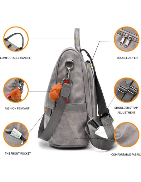 Mochila de Mujer CHERUTY Antirrobo Cuero Vegano Casual