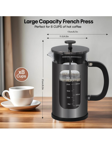 Cafetera Prensa Francesa Panana 1L Vidrio Borosilicato Acero