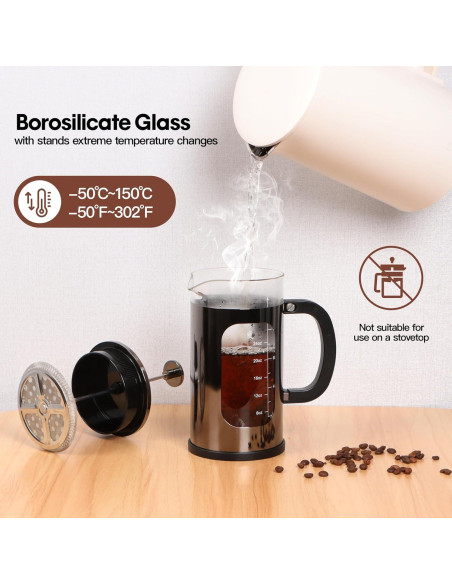 Cafetera Prensa Francesa Panana 1L Vidrio Borosilicato Acero