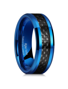 Anillo de Boda King Will 8 mm Carburo Tungsteno Fibra Azul