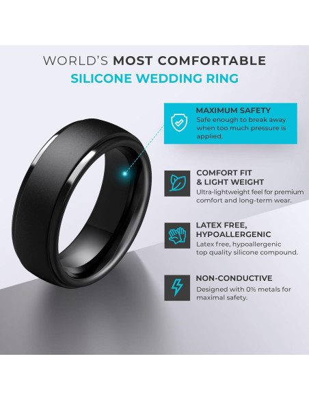 Anillo de Boda de Silicona ThunderFit 10mm Negro Talla 18.20mm
