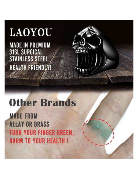 Anillo Abrebotellas Calavera LAOYOU para Hombres - Acero Inoxidable