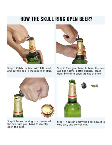 Anillo Abrebotellas Calavera LAOYOU para Hombres - Acero Inoxidable