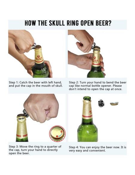 Anillo Abrebotellas Calavera LAOYOU para Hombres - Acero Inoxidable