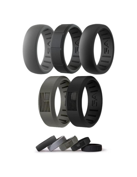 Anillo de Silicona S A para Hombres - 5 Pack Clásico Militar
