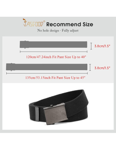 Cinturón Militar JASGOOD de Lona Ajustable Unisex 120-135 cm