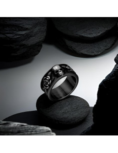 Anillo Gótico Elfasio de Acero Inoxidable con Calavera y Rosa 2