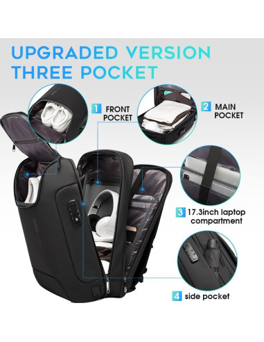Mochila Antirrobo BANGE para Portátil 17.3" Impermeable USB