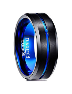 Anillo de Tungsteno NUNCAD 8mm Negro Azul Boda Grabado