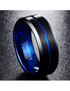 Anillo de Tungsteno NUNCAD 8mm Negro Azul Boda Grabado 2