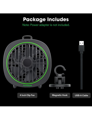 Ventilador de Clip VIVOSUN D4 10 cm 3 Velocidades Ajustable