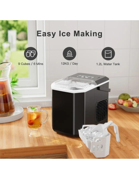 Máquina de Hielo Totnz TZIM21B Portátil 11,79 kg Negro