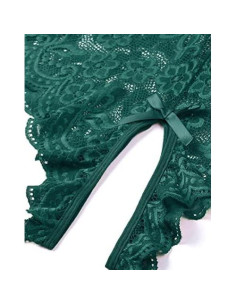 Mono Lencería Sexy Teddy Verde Mediano Encaje Cuello V 2