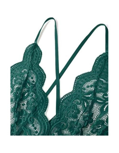 Mono Lencería Sexy Teddy Verde Mediano Encaje Cuello V