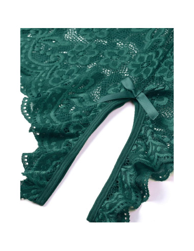 Mono Lencería Sexy Teddy Verde Mediano Encaje Cuello V