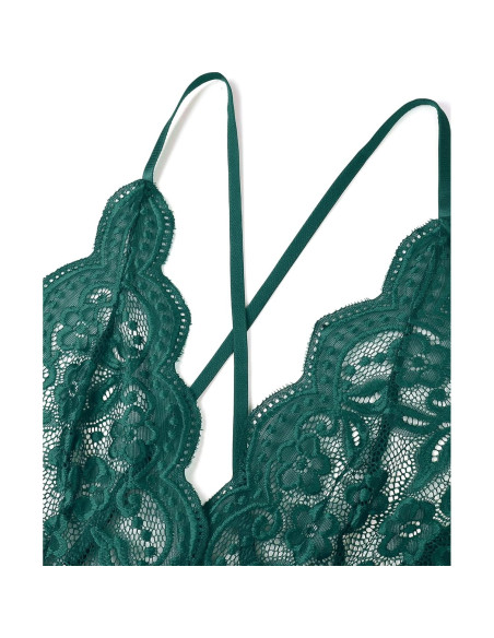Mono Lencería Sexy Teddy Verde Mediano Encaje Cuello V