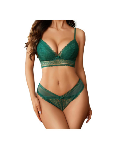 Conjunto de Lencería Avidlove Verde 2 Piezas Encaje Sexy