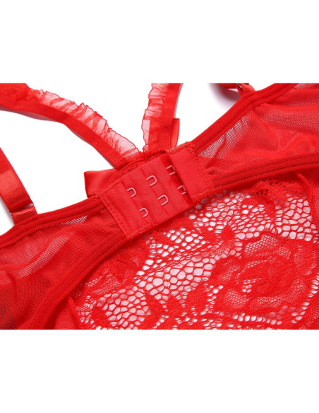 Lencería Sexy Babydoll Avidlove Rojo Mediano Encaje Floral
