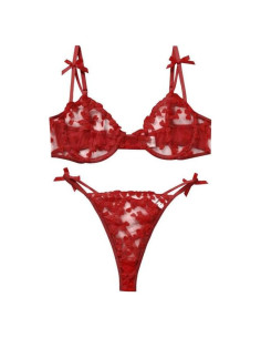 Conjunto de Lencería Bordado ALOECDYV 2 Piezas Rojo