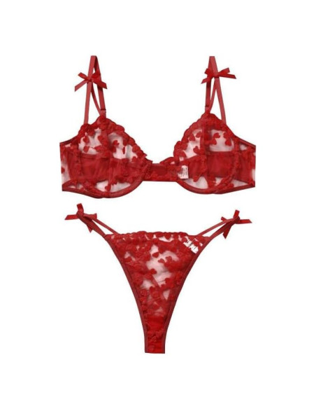 Conjunto de Lencería Bordado ALOECDYV 2 Piezas Rojo