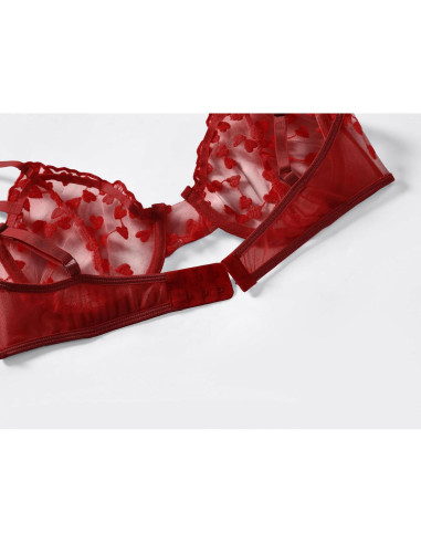 Conjunto de Lencería Bordado ALOECDYV 2 Piezas Rojo