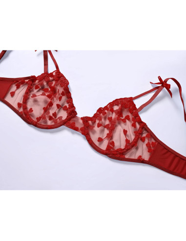 Conjunto de Lencería Bordado ALOECDYV 2 Piezas Rojo