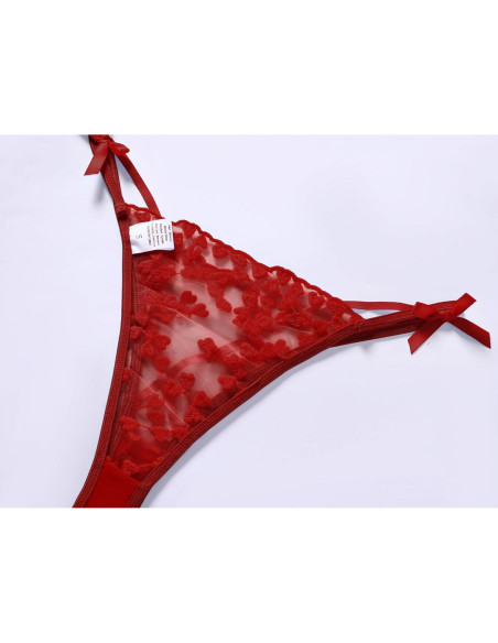 Conjunto de Lencería Bordado ALOECDYV 2 Piezas Rojo