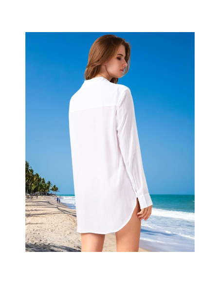 Camisa de dormir TOUSYEA para mujer, manga larga, blanca