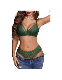 Conjunto de Lencería Avidlove Verde Mediano Encaje Sexy