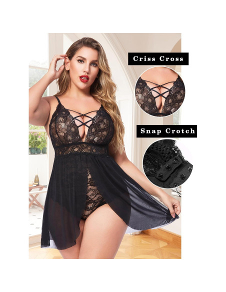 Babydoll Lencería Avidlove Talla Grande Negro 3X con Broche