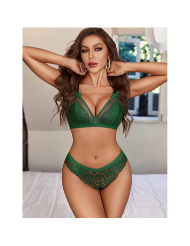 Conjunto de Lencería Avidlove Verde Mediano Encaje Sexy