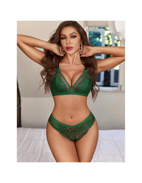 Conjunto de Lencería Avidlove Verde Mediano Encaje Sexy