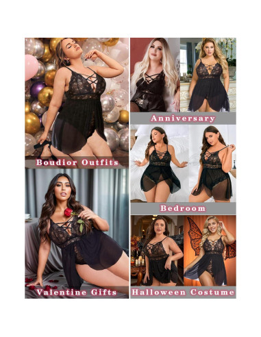 Babydoll Lencería Avidlove Talla Grande Negro 3X con Broche